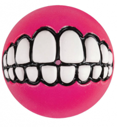 Игрушка для собак Rogz Grinz Ball Medium GR02K мяч с принтом "зубы" и отверстием для лакомств, розовый 6,4 см