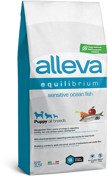 Сухой корм Alleva Equilibrium Sensitive Puppy для щенков всех пород, океаническая рыба