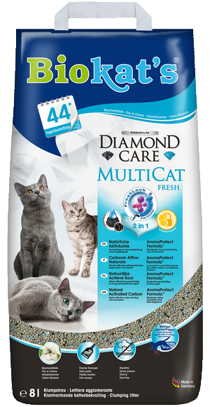 Комкующийся наполнитель для кошачьего туалета Biokat’s Diamond Care Multicat "Чёрный бриллиант" для нескольких кошек, 8 л