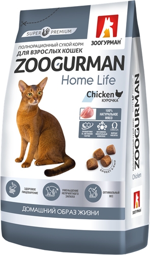 Сухой корм Зоогурман Home Life для домашних кошек, курочка 1,5 кг
