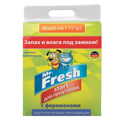 Пеленки для приучения к месту Mr. Fresh Start c феромонами, 15 штук