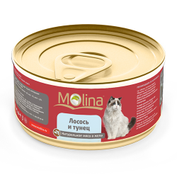 Консервы для кошек Molina "Лосось и тунец" натуральное мясо в желе, 80 г