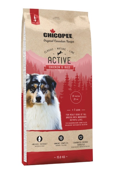 Сухой корм для взрослых собак Chicopee CNL Adult Active Chicken & Rice при повышенном уровне активности, курица с рисом