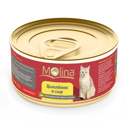 Консервы для кошек Molina "Цыпленок и сыр" натуральное мясо в желе, 80 г