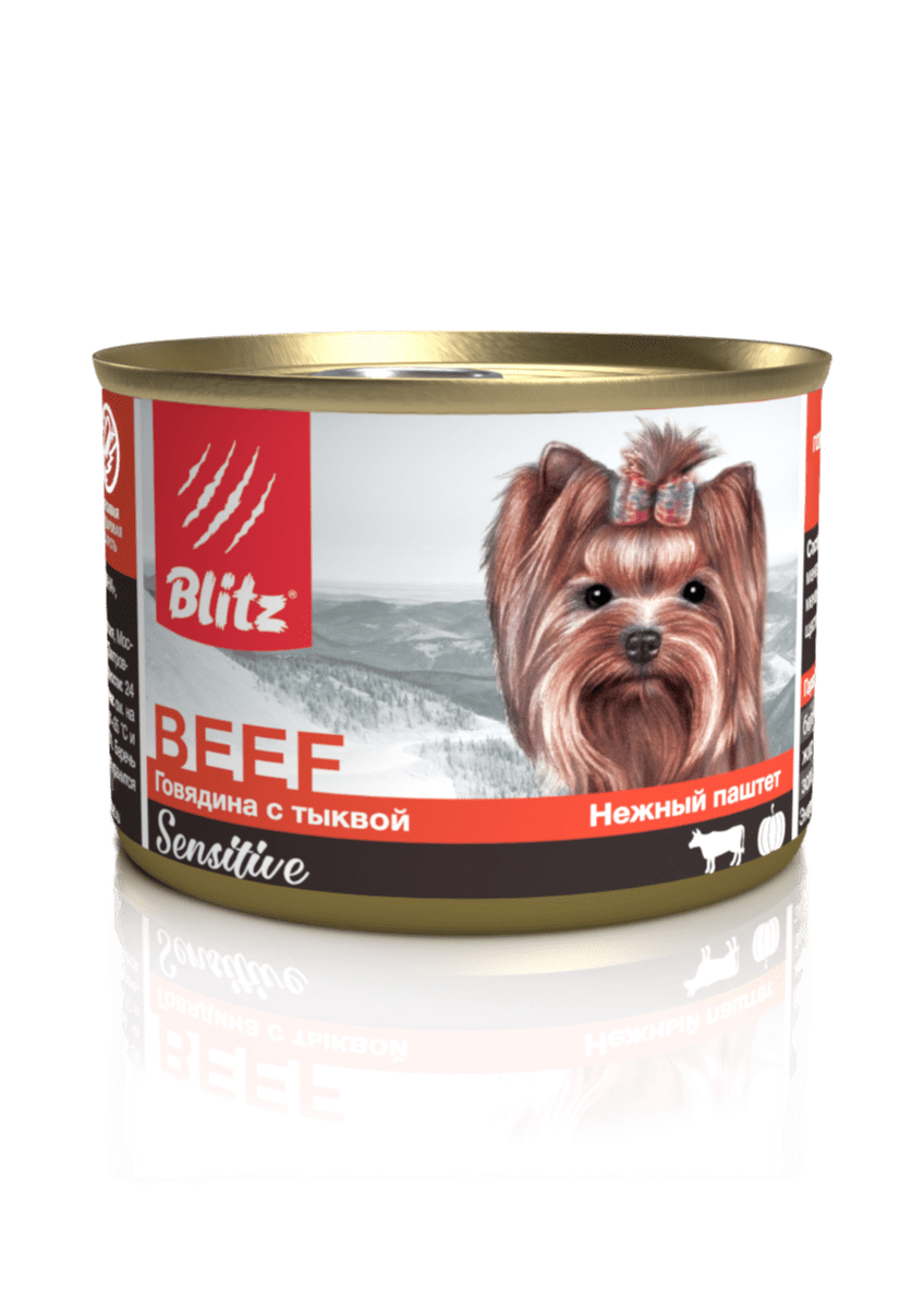 Консервы Blitz Sensitive Small Breed для собак мелких пород, паштет с говядиной и тыквой 0,2 кг
