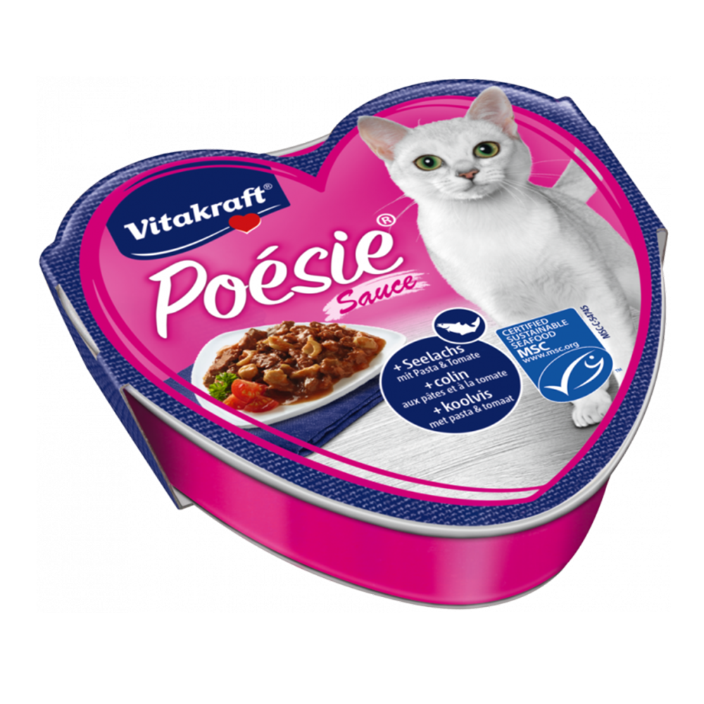 Влажный корм Vitakraft Poesie для взрослых кошек, сайда, паста и томаты в соусе 85 г х 15 шт.