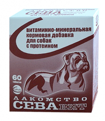 Витамины для собак Сева-вит витаминно-минеральная кормовая добавка с протеином, 60 таблеток