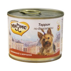 Консервы для взрослых собак мелких пород Мнямс "Террин по-Версальски" телятина с ветчиной 0,2 кг