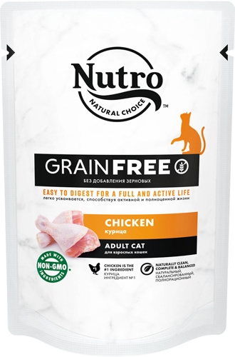 Влажный корм Nutro Grain Free для взрослых кошек, курица 70 г х 24 шт.