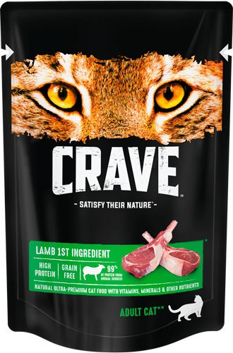 Влажный корм Crave для взрослых кошек, с ягненком 70 г х 24 шт.