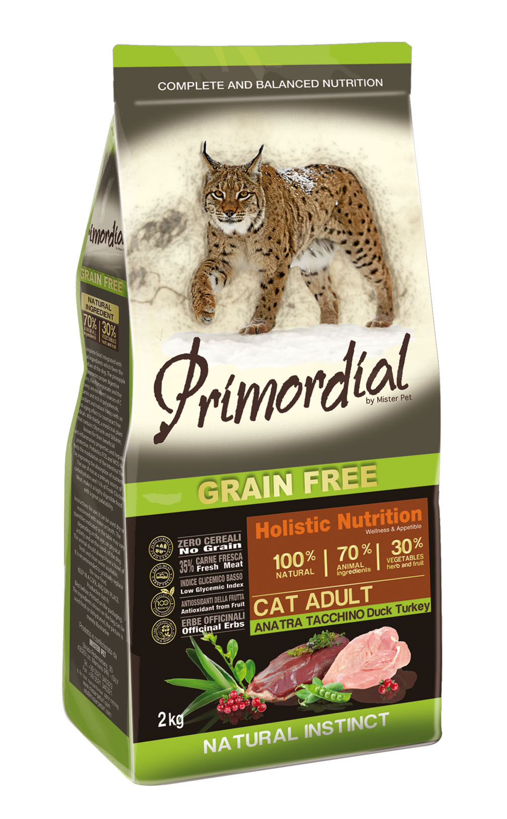 Сухой беззерновой корм для кошек Primordial с уткой и индейкой