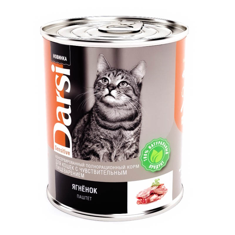 Консервы для кошек с чувствительным пищеварением Darsi Ягненок, паштет 340 г