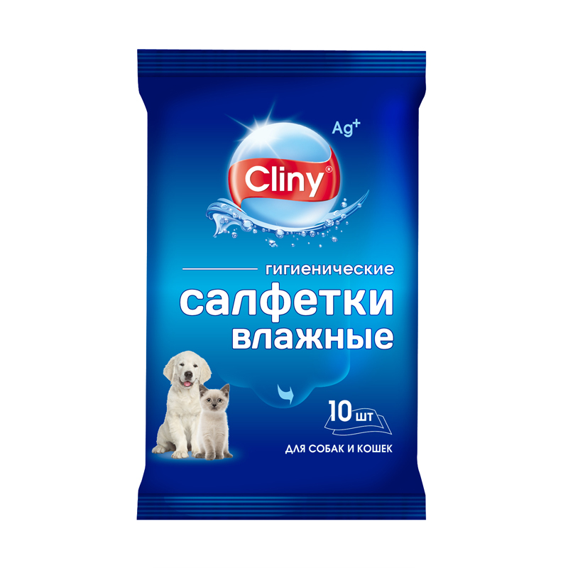 Влажные гигиенические салфетки Cliny для собак и кошек, 10 штук