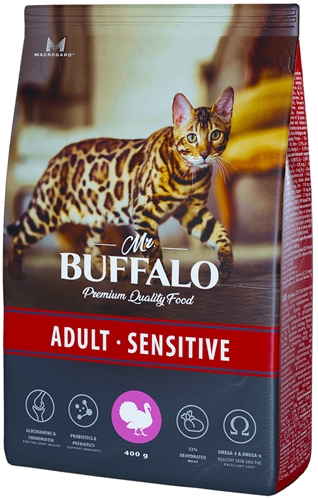 Сухой корм Mr. Buffalo Sensitive для взрослых кошек с чувствительным пищеварением, индейка
