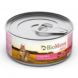 BioMenu Adult консервы для кошек, мясной паштет с индейкой 95% мяса 0,1 кг
