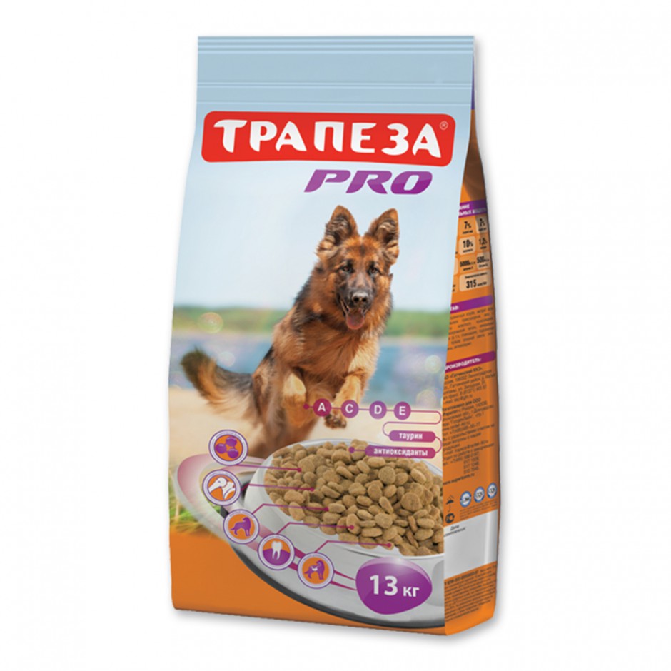 Сухой корм для взрослых собак Трапеза Pro для рабочих и служебных пород, 13 кг