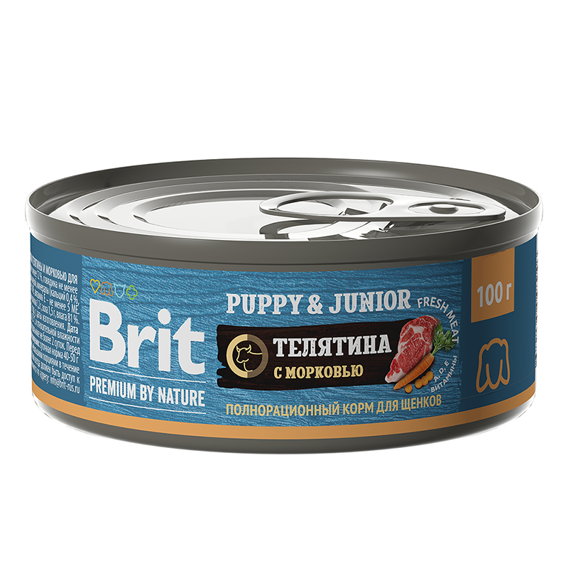 Консервы Brit Premium by Nature для щенков всех пород, с телятиной и морковью 100 г х 12 шт.