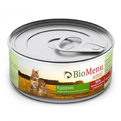BioMenu Adult консервы для кошек, мясной паштет с кроликом 95% мяса 0,1 кг