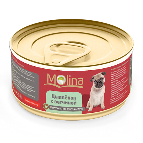 Консервы для собак Molina Цыплёнок с ветчиной в соусе, 85 г