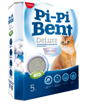 Комкующийся наполнитель для кошачьего туалета Pi-Pi Bent DeLuxe Clean cotton "Чистый хлопок", 5 кг