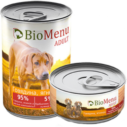 Консервы для взрослых собак BioMenu Adult говядина с ягненком 95% мяса