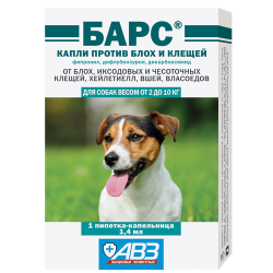 Капли от блох и клещей для собак от 2 до 10 кг Барс, 1 пипетка×1,4 мл