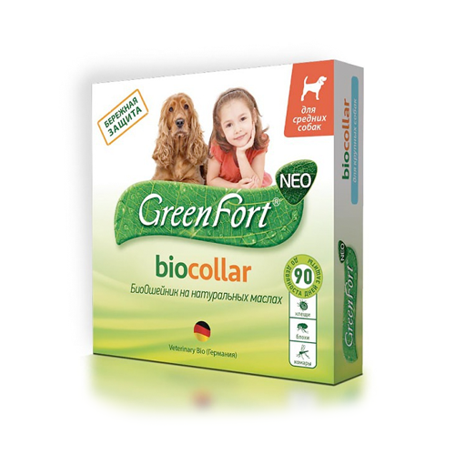 Био-ошейник для собак средних пород от эктопаразитов Green Fort neo (Грин Форт нео), зеленый 65 см