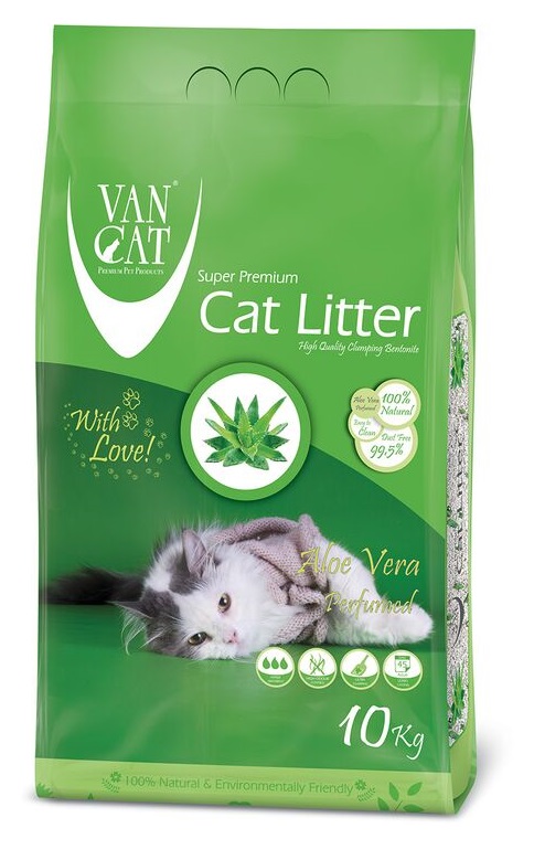 Комкующийся наполнитель для кошачьего туалета Van Cat Aloe Vera обеспыленный с ароматом алоэ вера, пакет 10 кг