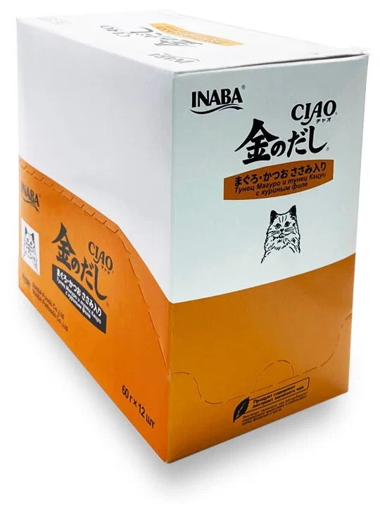 Влажный корм для кошек Inaba Kinnodashi Тунец Магуро и тунец Кацуо с куриным филе,упаковка 12шт х 60гр RU-203