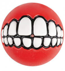 Игрушка для собак Rogz Grinz Ball Medium GR02C мяч с принтом "зубы" и отверстием для лакомств, красный 6,4 см