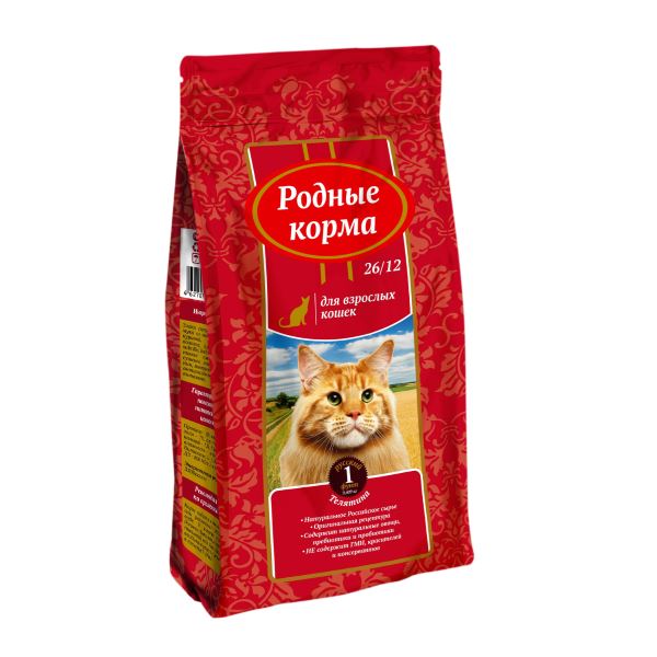 Сухой корм Родные корма для взрослых кошек "Телятина"