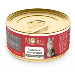 Консервы для кошек Molina Цыплёнок с анчоусами в соусе, 80 г