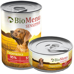 Консервы для взрослых собак BioMenu Sensitive перепелка 95% мясо 