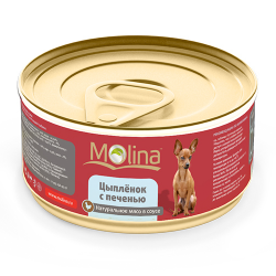 Консервы для собак Molina Цыплёнок с печенью в соусе, 85 г
