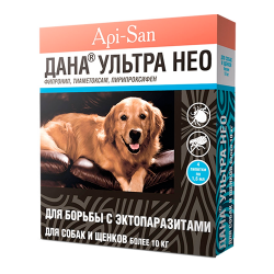 Капли от блох, клещей, вшей и власоедов для собак и щенков более 10 кг Api-San Дана Ультра Нео, 4 пипетки по 1,6 мл