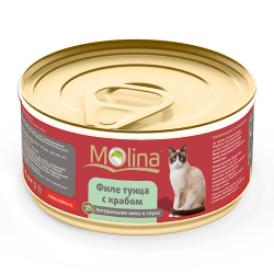 Консервы для кошек Molina Филе тунца с крабом в соусе, 80 г
