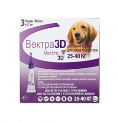 Капли для собак весом 25-40 кг Вектра 3D от клещей, блох, власоедов, комаров 1 пипетка×4,7 мл