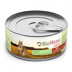 BioMenu Adult консервы для кошек, мясной паштет с языком 95% мяса 0,1 кг