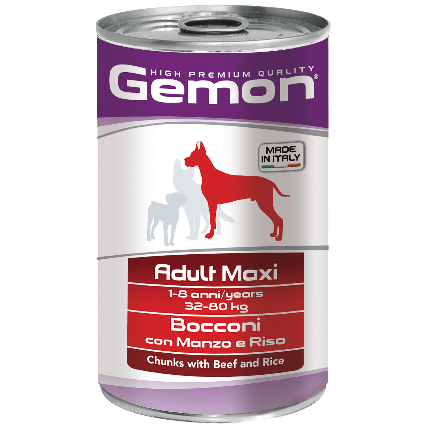 Консервы Gemon Dog Maxi для собак крупных пород, кусочки говядины с рисом 1,25 кг