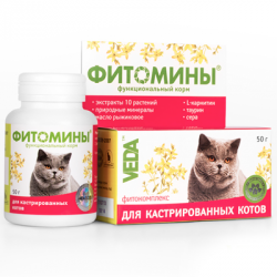Витамины для кастрированных котов Веда ФитоМины с фитокомплексом, 100 таблеток