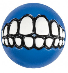 Игрушка для собак Rogz Grinz Ball Medium GR02В мяч с принтом "зубы" и отверстием для лакомств, голубой 6,4 см