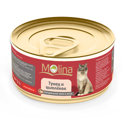 Консервы для кошек Molina "Тунец и цыпленок" натуральное мясо в желе, 80 г