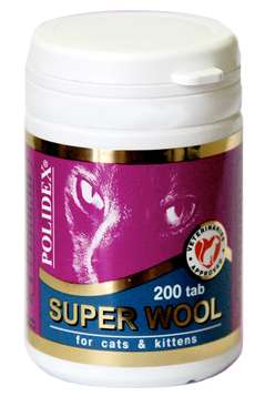 Витамины для кошек Polidex (Полидекс Супер Вул) Super wool для шерсти и кожи, 200 таблеток