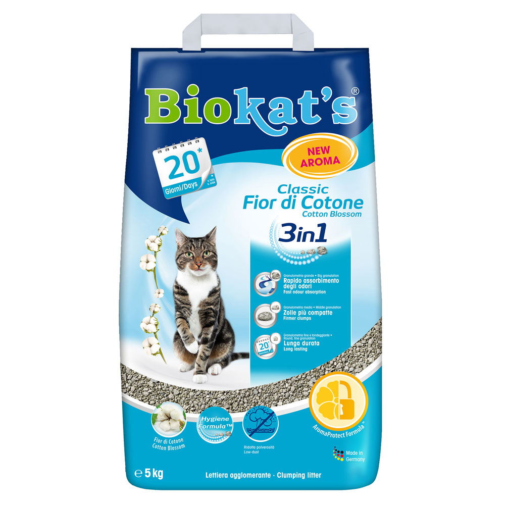 Комкующийся наполнитель для кошачьего туалета Biokat’s Classic fresh 3in1 Cotton Blossom "Фреш" с ароматом хлопка