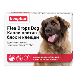 Капли от блох и клещей для собак средних и крупных пород Beaphar Flea Drops, 3 пипетки