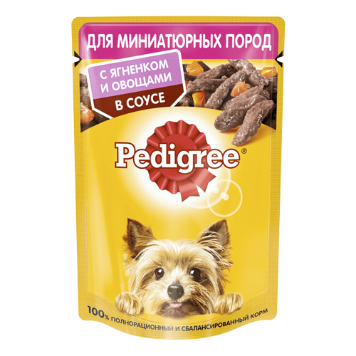 Влажный корм Pedigree для взрослых собак мелких пород, с ягненком и овощами в соусе 85 г х 24 шт.