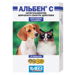 Антигельминтик для кошек и собак Агроветзащита "Альбен С", 6 таблеток