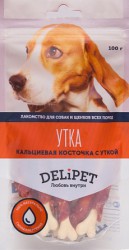Кальциевая косточка с уткой для собак Delipet, 100 г