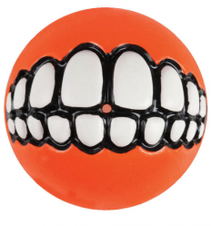 Игрушка для собак Rogz Grinz Ball Large GR04D мяч с принтом "зубы" и отверстием для лакомств, оранжевый 7,8 см