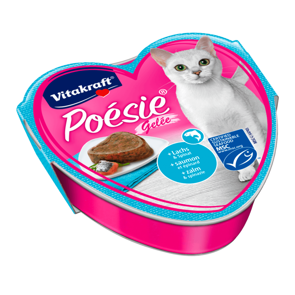 Влажный корм Vitakraft Poesie для взрослых кошек, лосось и шпинат в желе 85 г х 15 шт.